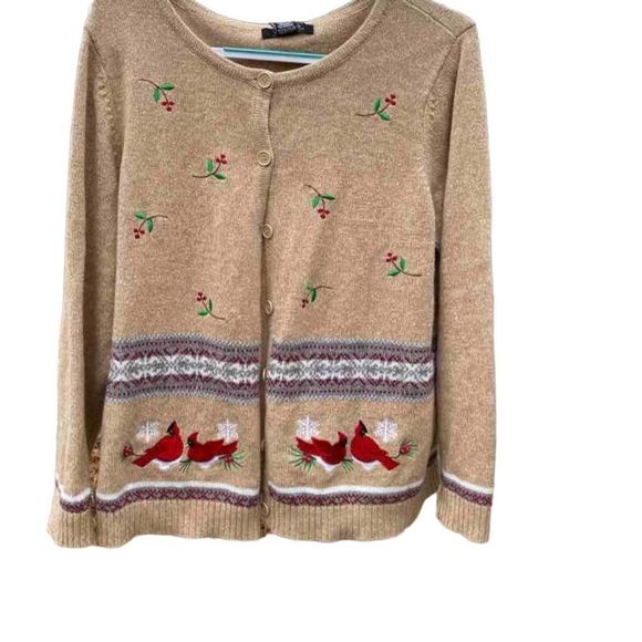 Crystal Kobe Sweaters - Vintage Crystal Kobe Holly Berries and Cardinal Winter Sweater Size: XL